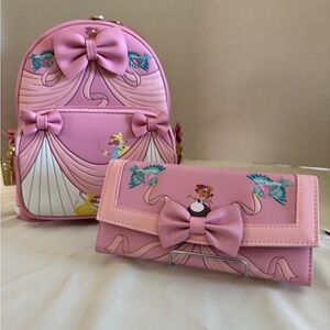 Loungefly Disney Princess Cinderella Pink Dress Mini Backpack & Wallet Set